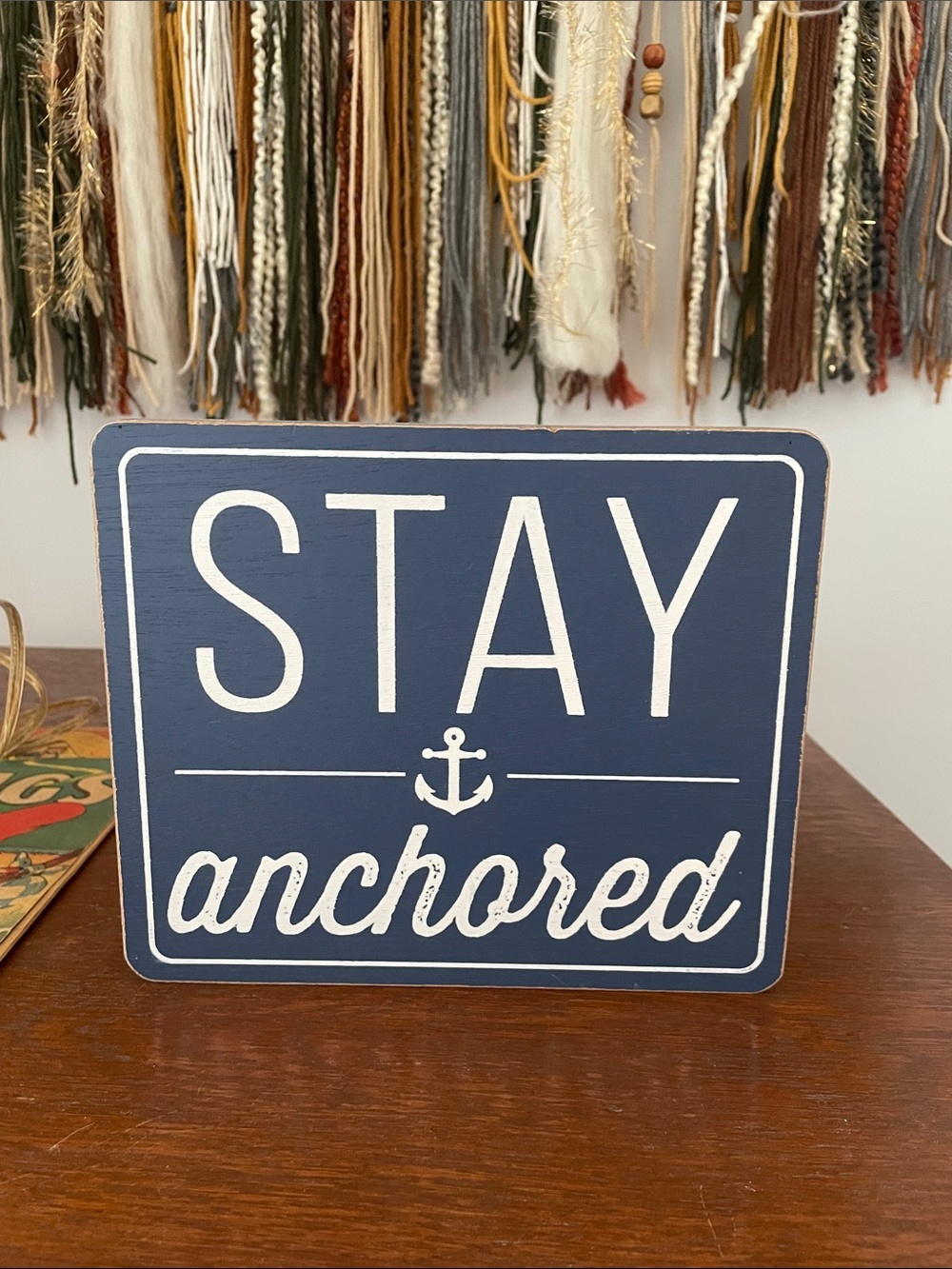 Stay Anchored Navy & White Decorative Sign sit or hang